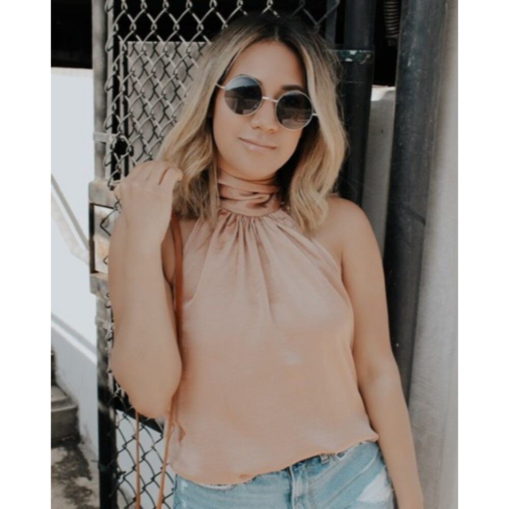 Elizabeth Crosby Ana Tie Neck Top Champagne Small